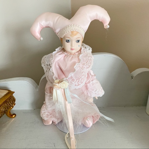 Court Jester Porcelain Harlequin Doll